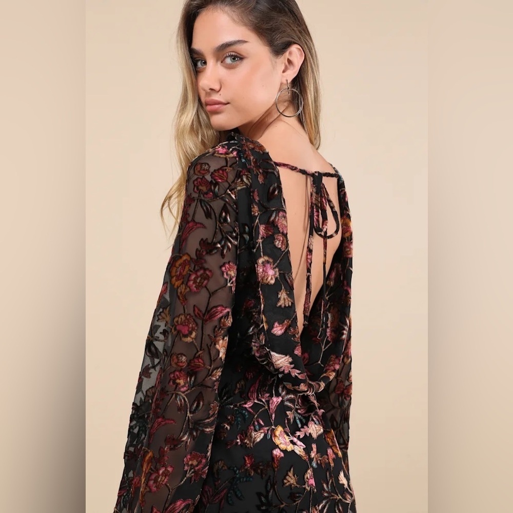Lulus Charismatic Influence Black Burnout Velvet Cowl Back Mini Dress - Picture 2 of 8
